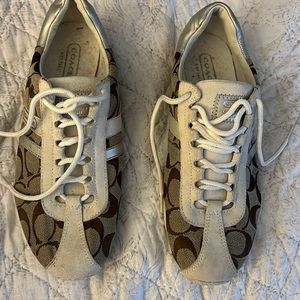Coach sneakers, size 8, cream & tan/brown signature print. Katelynn style.